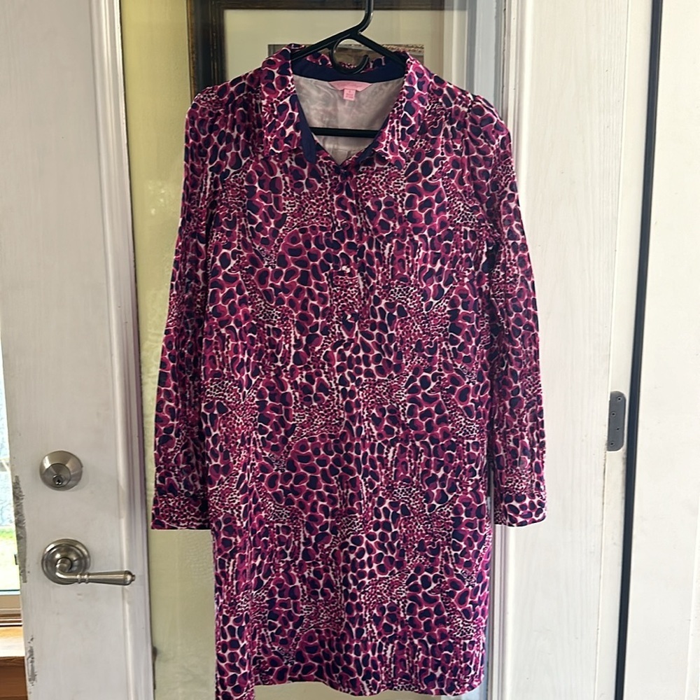 Lilly Pulitzer giraffe patterned dress in blue and purple, size small